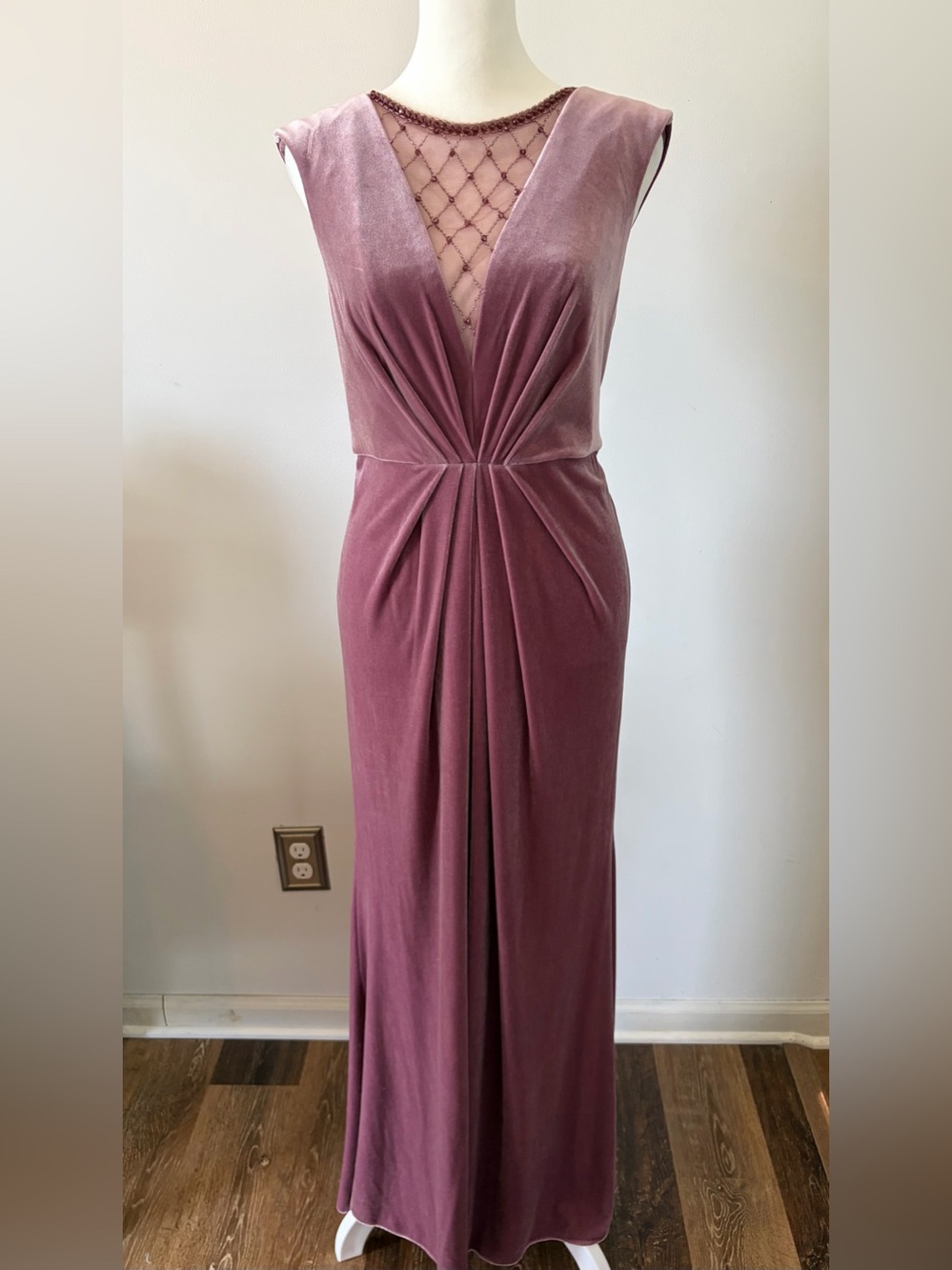 Adrianna Papell Dusty Mauve Velvet Plunge Evening Gown